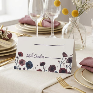 Moody Burgundy & Blue Floral Wedding Place Cards