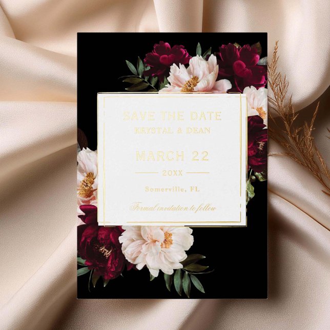 Moody Burgundy Blush Floral Wedding Save the Date (Creator Uploaded)
