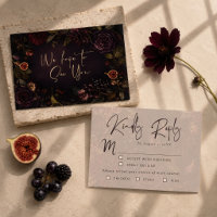 Moody Burgundy Botanical Floral Wedding RSVP