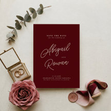Moody Burgundy Dusty Rose Minimal Save the Date