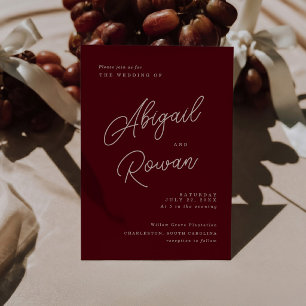Moody Burgundy Dusty Rose Minimal Wedding Invitation