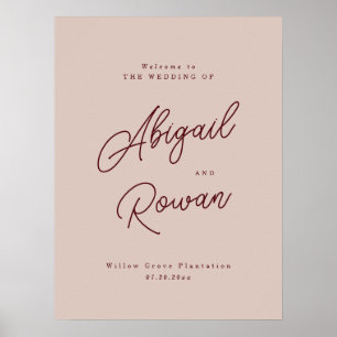 Moody Burgundy Dusty Rose Minimal Welcome Sign