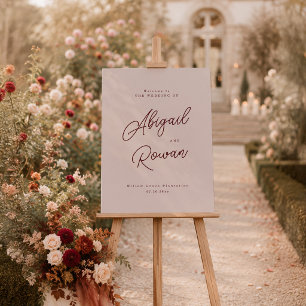 Moody Burgundy Dusty Rose Minimal Welcome Sign