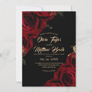 Moody Burgundy Elegant Floral All in One Wedding Invitation