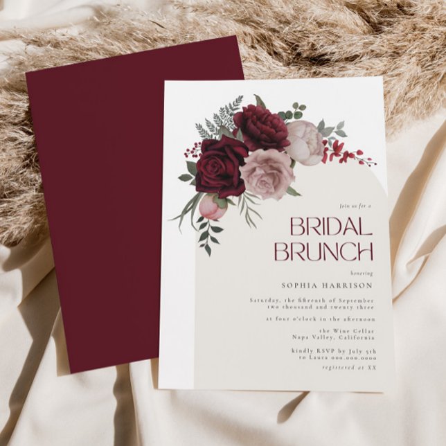Moody Burgundy Floral Arch Bridal Brunch Invitation (Creator Uploaded)