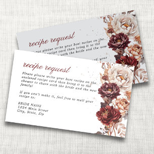 Moody Burgundy Floral Bridal Shower Recipe Request Enclosure Card