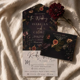 Moody Burgundy Floral Wedding All In One Invitation