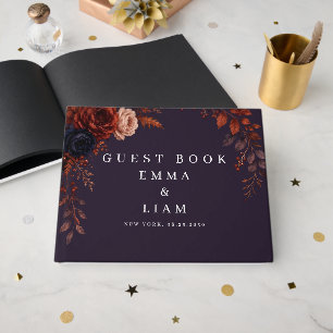 Moody Burgundy Floral Wedding Guest Book