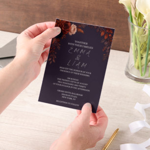 Moody Burgundy Floral Wedding Invitation