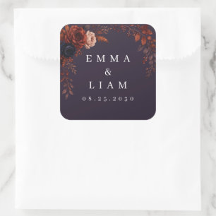 Moody Burgundy Floral Wedding Square Sticker