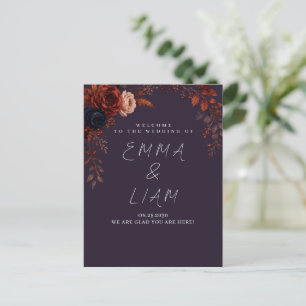 Moody Burgundy Floral Wedding Welcome Table Card