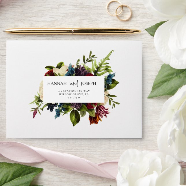 Moody Burgundy Florals Wedding Envelope (Wedding)