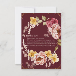 Moody Burgundy Gold Floral Vintage Estate Thank You Card
