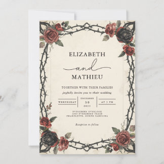 Moody Burgundy Gothic Floral Wedding Invitation