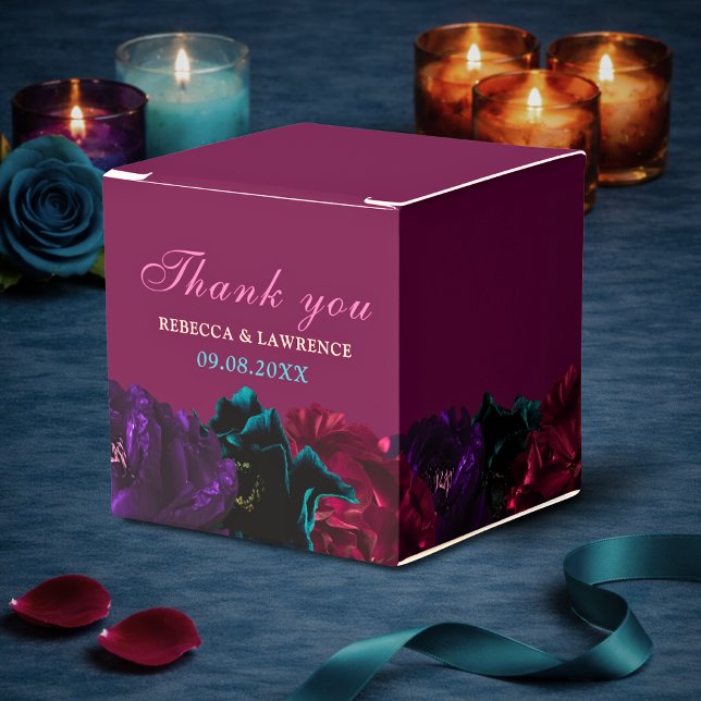 Moody Burgundy Jewel Tone Floral Wedding Favour Box (Creator Uploaded)