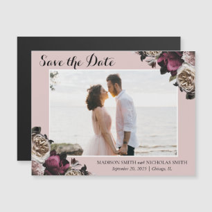 Moody Burgundy & Pink Floral Save The Date Magnets