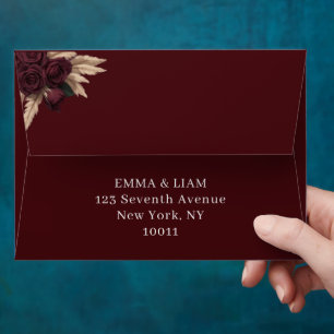 Moody Burgundy Rose Pampas Grass Return Address Envelope