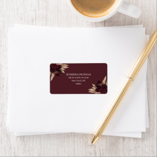 Moody Burgundy Rose Pampas Grass Return Address Label