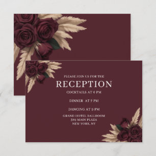 Moody Burgundy Rose Pampas Grass Wedding Reception Enclosure Card