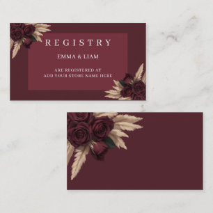 Moody Burgundy Rose Pampas Grass Wedding Registry Enclosure Card