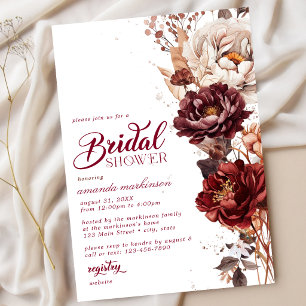 Moody Burgundy Rustic Floral Bridal Shower Invitation