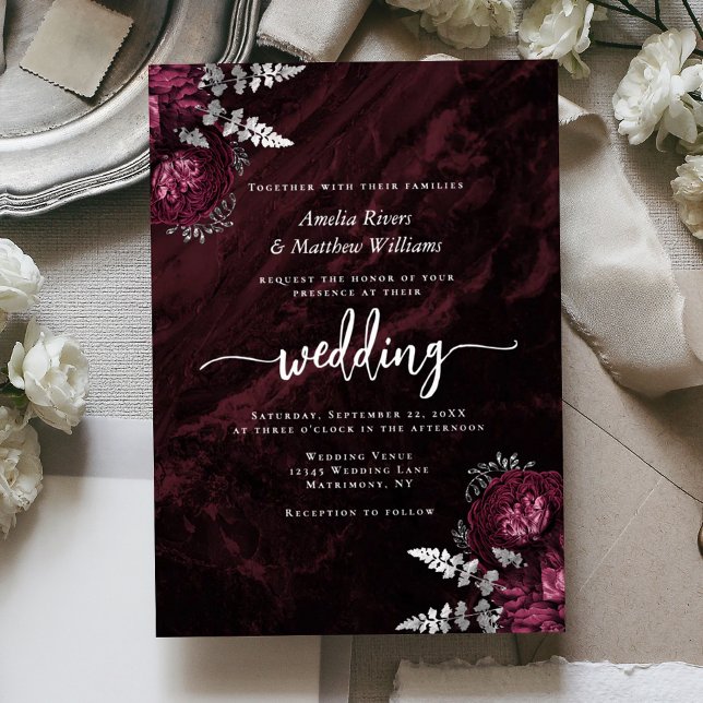 Moody Burgundy Silver Floral Wedding (Creator Uploaded)