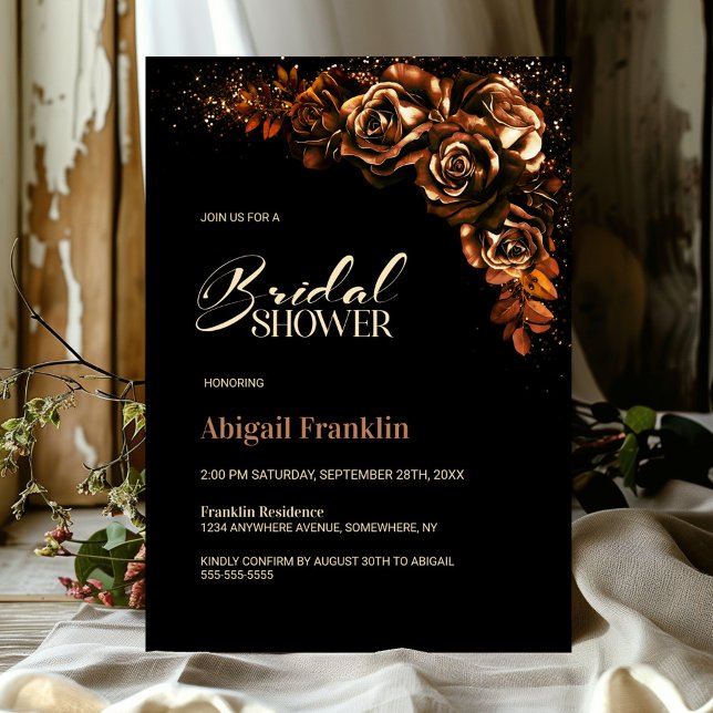 Moody Burnt Orange Floral Bridal Shower Invitation (Creator Uploaded)