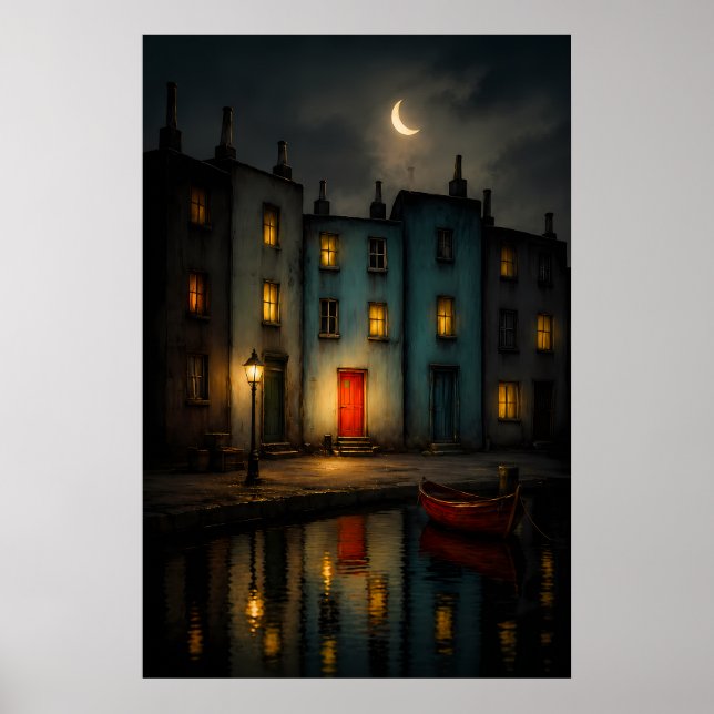 Moody Canal Nightscape Wall Art Poster (Front)