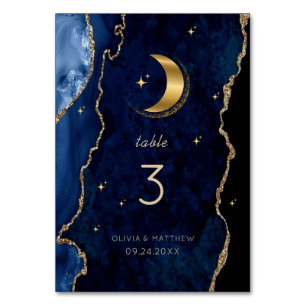 Moody Celestial Navy Blue Gold Wedding  Table Number
