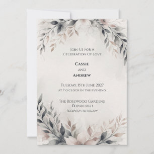 Moody Charcoal Blush Botanical Wedding Invitation