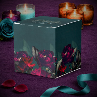 Moody Chic Dark Red Turquoise Floral Wedding Favour Box
