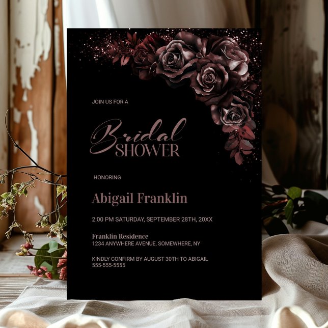 Moody Chocolate Floral Bridal Shower Invitation (Creator Uploaded)