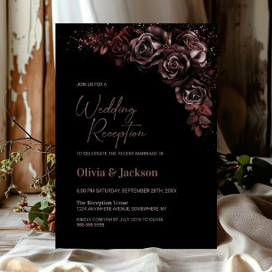 Moody Chocolate Floral Wedding Reception Invitation