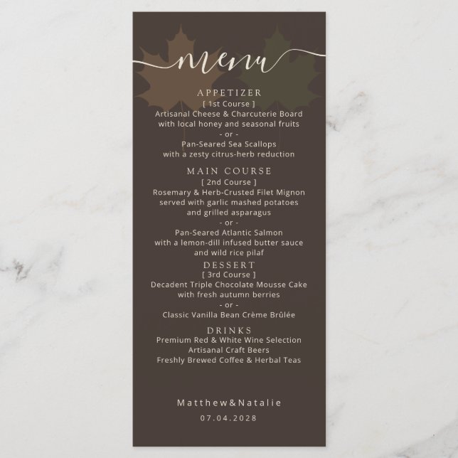 Moody Chocolate Terracotta Sage Wedding Boho Menu (Front)
