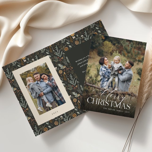 Moody Christmas Botanical Vertical Photo Folded Holiday Card (Creator Uploaded)