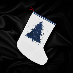 Moody Christmas Tree   Classy Dark Navy Blue Small Christmas Stocking