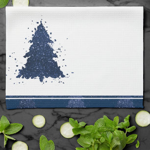 Moody Christmas Tree Classy Dark Navy Blue Tea Towel