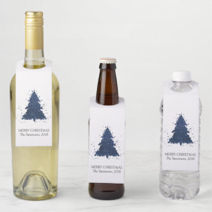 Moody Christmas Tree   Classy Navy Blue Custom Bottle Tag