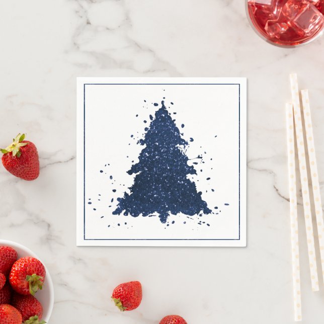 Moody Christmas Tree | Classy Navy Blue Splatter Napkin (Insitu)