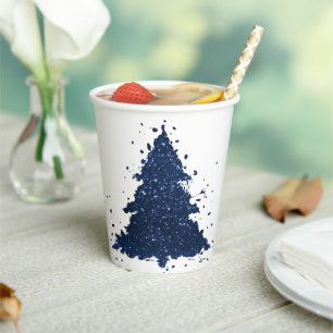 Moody Christmas Tree   Classy Navy Blue Splatter Paper Cups