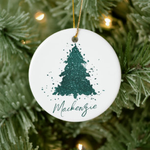 Moody Christmas Tree   Dark Midnight Teal Custom Ceramic Tree Decoration