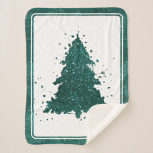 Moody Christmas Tree Dark Midnight Teal Splatter Sherpa Blanket