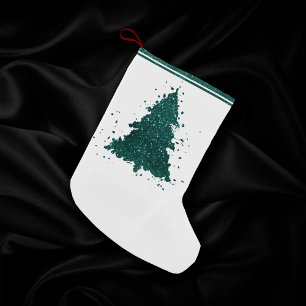 Moody Christmas Tree   Dark Midnight Teal Splatter Small Christmas Stocking