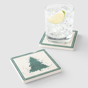 Moody Christmas Tree Dark Midnight Teal Splatter Stone Coaster