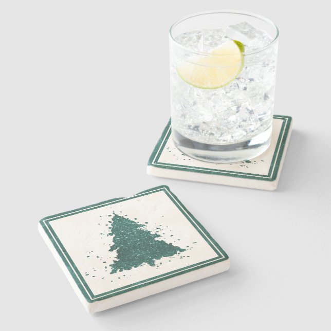 Moody Christmas Tree | Dark Midnight Teal Splatter Stone Coaster (Side)