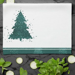 Moody Christmas Tree Dark Midnight Teal Splatter Tea Towel