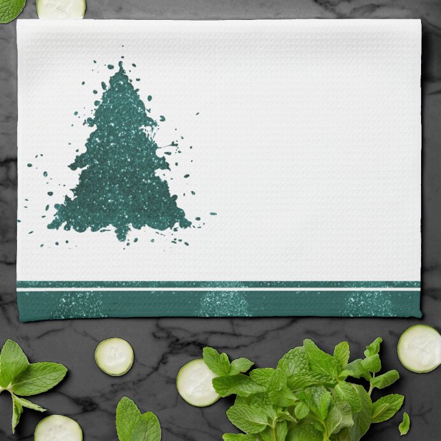 Moody Christmas Tree | Dark Midnight Teal Splatter Tea Towel (Creator Uploaded)