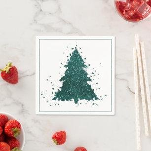 Moody Christmas Tree   Deep Midnight Teal Splatter Napkin
