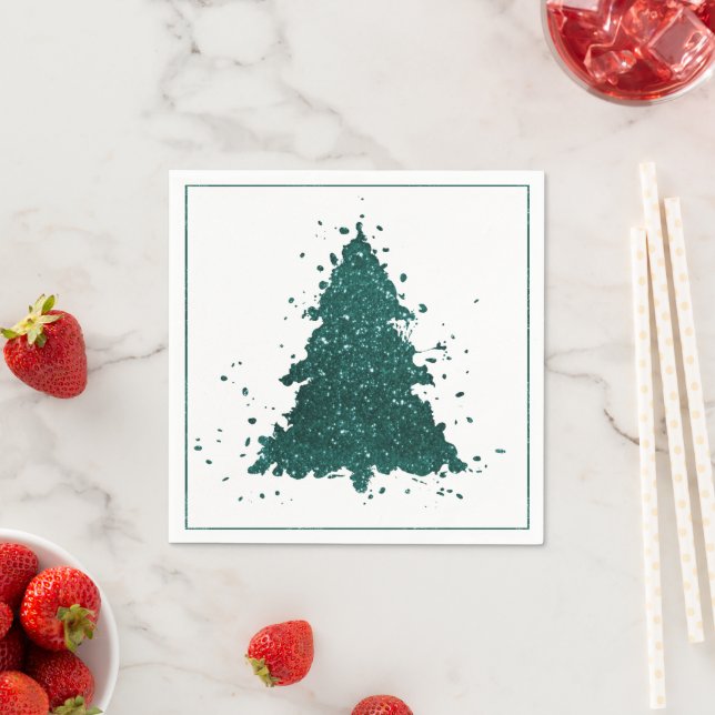 Moody Christmas Tree | Deep Midnight Teal Splatter Napkin (Insitu)