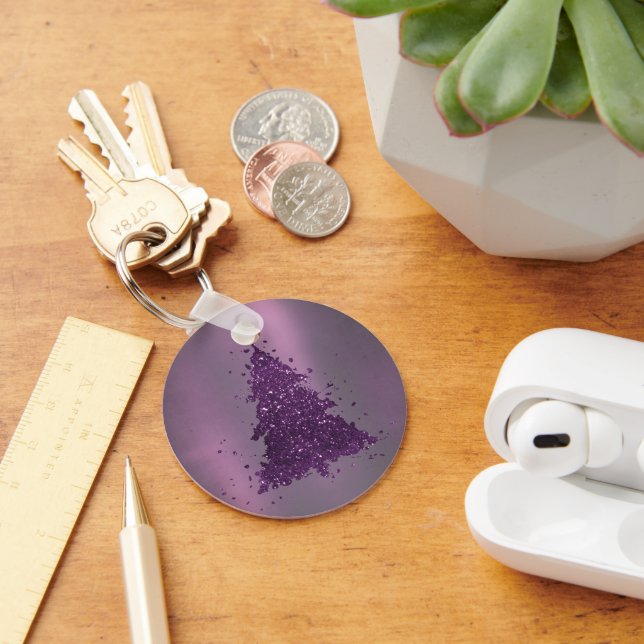 Moody Christmas Tree | Deep Plum Purple Splatter Key Ring (Desk)